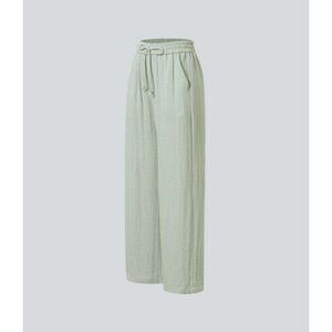 Halara Women's MD Tall High Waisted Drawstring Pocket Wide Leg Linen Feel Pants